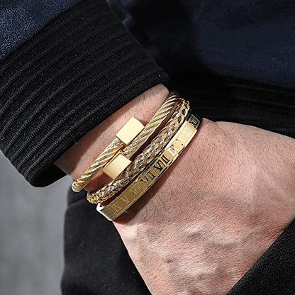 WFYOU Stainless Steel Bracelets for Men Gold Cuff Bracelet Birthday Gifts - color: Gold 4