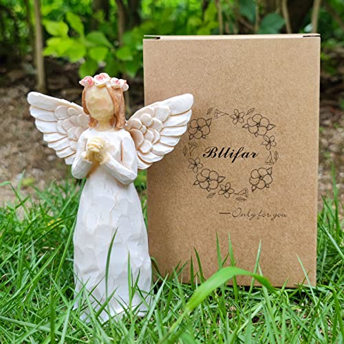 Praying Angel Figurine Hand Craved Guardian Angel Sculpture Surrounded by Love Sympathy Gift of Encouragement Women Present Home Decor Ornament