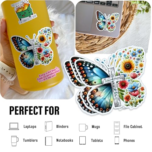 Christian Faith Jesus Sticker Bible Stickers Christian Floral Butterfly Motivation Quotes Waterproof Die-Cut Vinyl Laptop Water Bottle Inspirational Sticker Birthday Gifts (Select More Sizes) - size: (Select More Sizes)