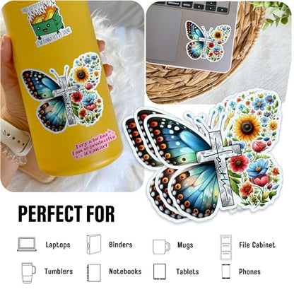 Christian Faith Jesus Sticker Bible Stickers Christian Floral Butterfly Motivation Quotes Waterproof Die-Cut Vinyl Laptop Water Bottle Inspirational Sticker Birthday Gifts (Select More Sizes) - size: (Select More Sizes)