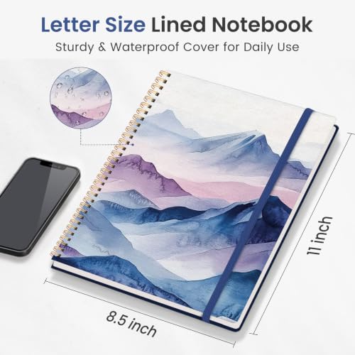 Taja Large Spiral Lined Journal for Women and Men, Notebook for Work - color: E-Distant Peaks
