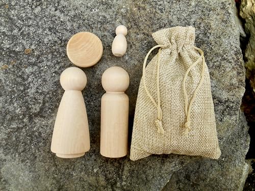 My First Nativity, Four Piece Natural Nativity Wood Dolls, Includes Four Blank Wood Pieces, Mary, Joseph, Baby Jesus and Manger, Christmas Craft, Blank Pegs