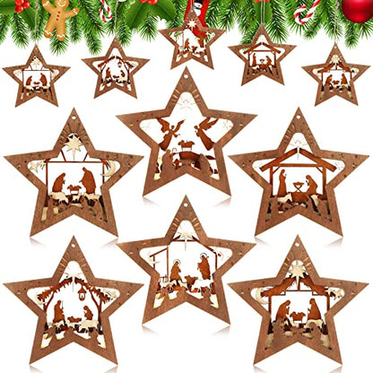 Bucherry 6 Pcs Wooden Christmas Nativity Scene Ornaments Bulk,Star - style: Star