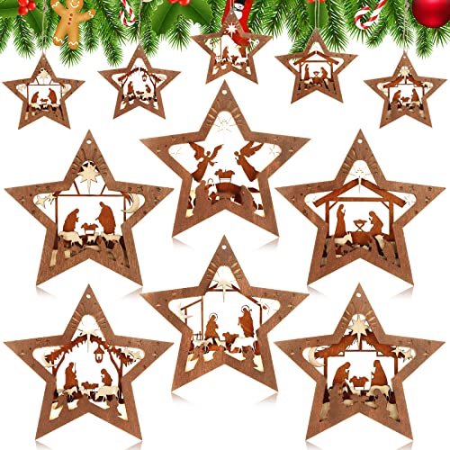 Bucherry 6 Pcs Wooden Christmas Nativity Scene Ornaments Bulk,Star - style: Star