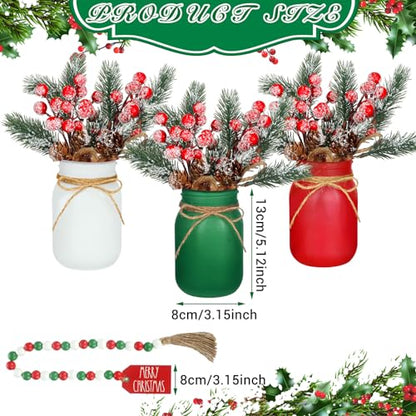 Karenhi 16 Pcs Christmas Mason Jar Centerpieces Pine Berries,Pine Needles