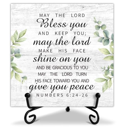 Christian Sign Desk Decor, May the Lord Bless You and Keep You Christian Bible Gifts for Women, Desk Decorations for Home Office Shelf Decor, Wooden Plaque With Stand-TJ23 - style: God Bless You-23