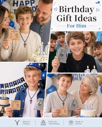 9–13 Year Old Boy Birthday Gifts Idea, Cross Necklace for Boys - style: 10th Birthday