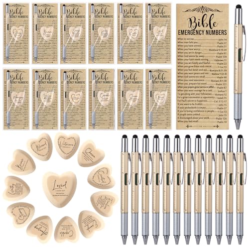 Gersoniel 12 Set Christian Gifts Bible Verse Bookmarks Pen Wooden Tokens
