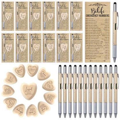 Gersoniel 12 Set Christian Gifts Bible Verse Bookmarks Pen Wooden Tokens