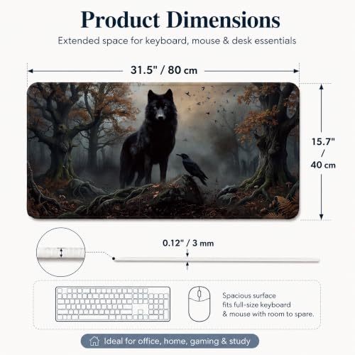 Moody Forest Wolf Raven Gothic Large Mouse Pad 31.5x15.7 Inch,M002 - color: 22Child, size: 31.5L x 15.8W inches