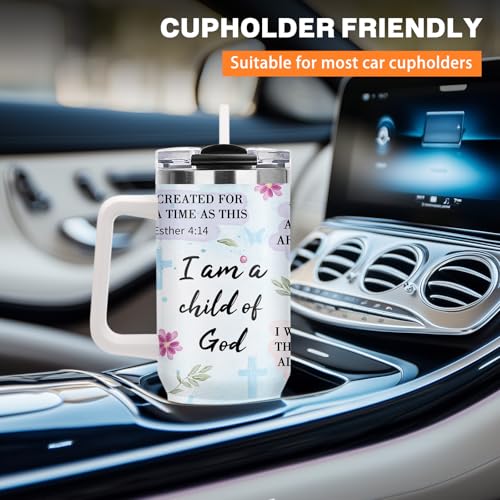 Christian Gifts for Women, 40oz Religious Tumbler with Handle , I Am a Child of God Stainless Steel Insulated Travel Mug, Mother's Day Birthday Inspirational Scripture Present for Mom Grandma Sister - color: Religious-D-276-E