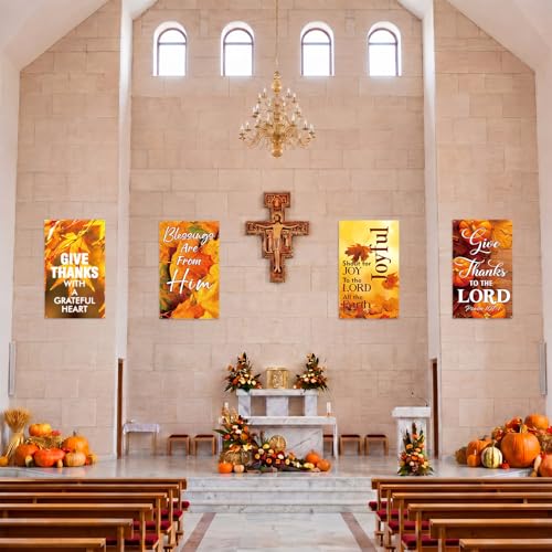 Hosuly 4 Pcs Church Banners for Sanctuary Wall Fall Harvest Banners with Scripture Bible Verses Banner Welcome Inspirational Religious Praise Hanging Signs for Church Decor (Classic Style,3 x 5 Feet) - size: 3 x 5 Feet, style: Classic Style