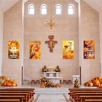 Hosuly 4 Pcs Church Banners for Sanctuary Wall Fall Harvest Banners with Scripture Bible Verses Banner Welcome Inspirational Religious Praise Hanging Signs for Church Decor (Classic Style,3 x 5 Feet) - size: 3 x 5 Feet, style: Classic Style