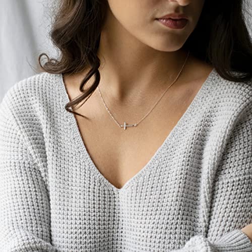 VIROMY Gold Cross Necklace for Women 14K Gold Plated Cute Sidways Cross Pendant Choker Necklaces Simple Trendy Everyday Jewelry for Women - style: Cross Bar-44CM-Silver
