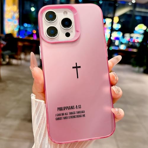 Bible Verse Design Phone Case for iPhone 12 Pro Max, Cute Fashion Cross Simple Case, Soft TPU Slim Shockproof Cover for Girls Women and Men - Pink - color: Pink, size: iPhone 12 Pro Max
