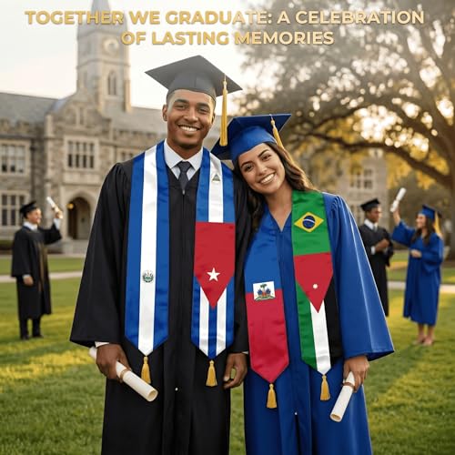Class of 2026 Graduation Stole Flag Sash with Gold Tassels 72 Inch for High School College University Ceremony - color: Custom 3 Flag