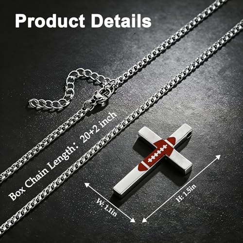 Baseball Football Cross Necklace for Men Boys Sport Chain Gifts - color: Silver, style: Football