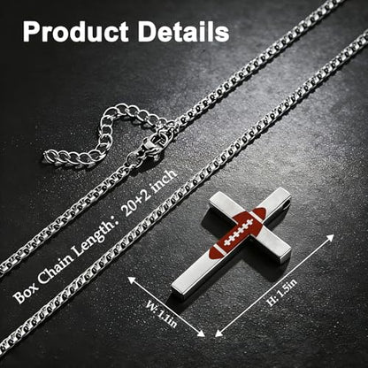 Baseball Football Cross Necklace for Men Boys Sport Chain Gifts - color: Silver, style: Football