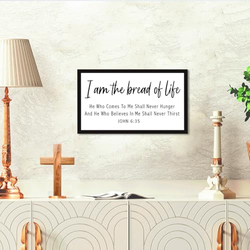 John 6:35 Christian Wood Box Sign Desk Deocr,I am the Bread of Life Bible Verse Wooden Block Sign for Kitchen Shelf Decor - style: John 6:35