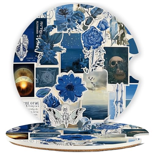 Ceramic Car Cup Holder Coasters Set of 2, 2.56 in Puzzle - color: Blue Puzzle Floral