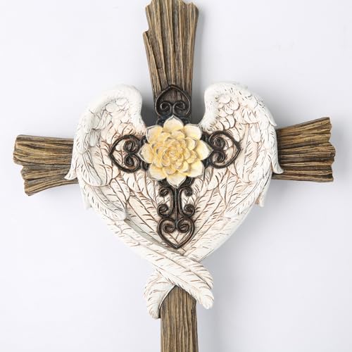 BC Home Decor Angel Wings Decoration for Wall, 13" H Rusty Style Wall Crosses, Angel Wall Decor for Living Room, Handmade by Buildclassic - size: 13.1"L x 7.7"W