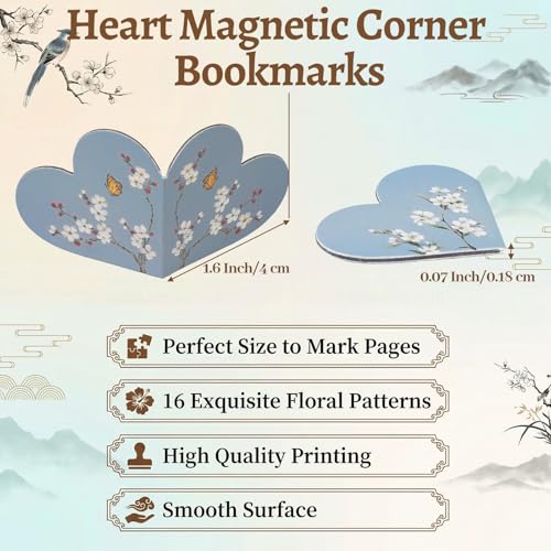 Resurhang 112 Pcs Heart Flower Magnetic Bookmarks Bulk Foldable Floral Page Corner Bookmark for Women Tea Party Gifts Handmade Reading Book Marks for Reading Lovers Book Club Back to School Teacher - style: Floral