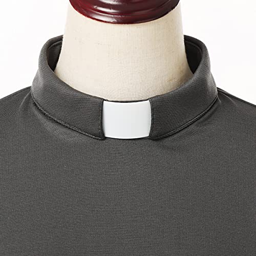Women's Clergy Shirt Tab Collar Swing Long Sleeve Regular Blouse - color: Grey, size: Medium