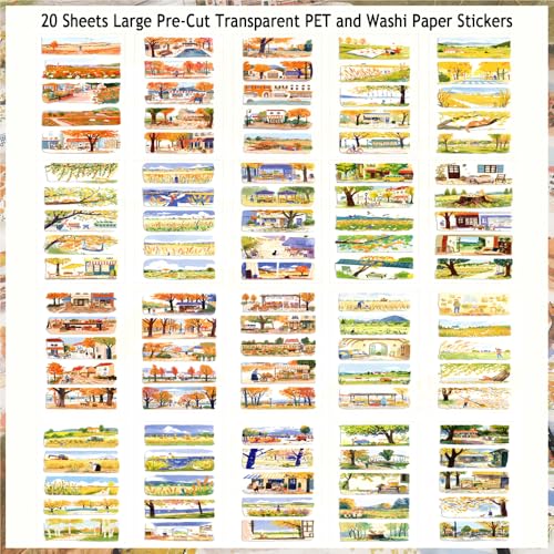 Fall Scenery Sticker Book, PET & Washi Stickers for Journaling - color: Gold-maple Memo
