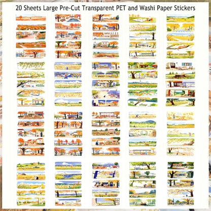 Fall Scenery Sticker Book, PET & Washi Stickers for Journaling - color: Gold-maple Memo