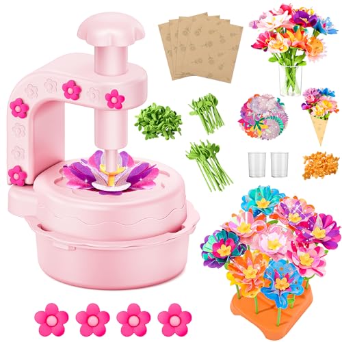 Fabric Flower Bouquets Toys,DIY Craft Kits for Kids,Arts and Crafts Toy for 3+ Year Old Girls,Flowers Market Toy,Build Your Flower Bouquet,Educational Preschool Learning Toys for Birthday,Christmas - color: Pink
