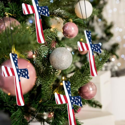 Siifert 12 Pcs Cross Air Freshener, American Flag Patriotic Tree Ornament - color: Patriotic Cross, size: Cross Theme