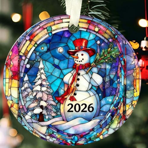 Christmas Ornaments 2026, Snowman Christmas Ornaments, Exchange for Women, Men, Collectible Dated Year Ornaments for Tree, Unique Suncatcher, Printed Stained Ceramic Effect Decor - color: Snowman-3d