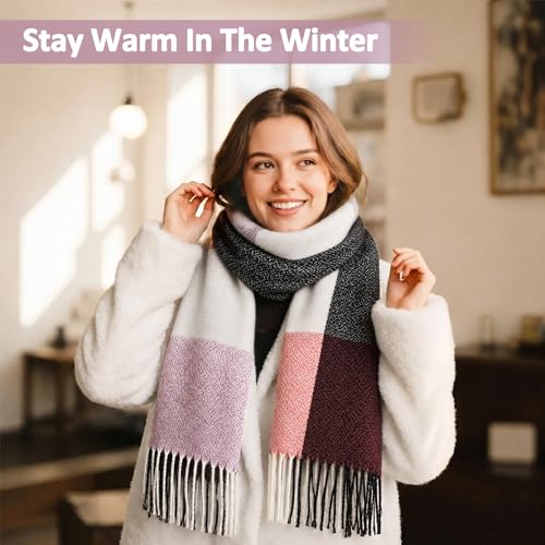 Loritta Winter Scarf for Women, Long Plaid Shawl Wraps Scarves Gifts - color: G-purple Pink Lattice