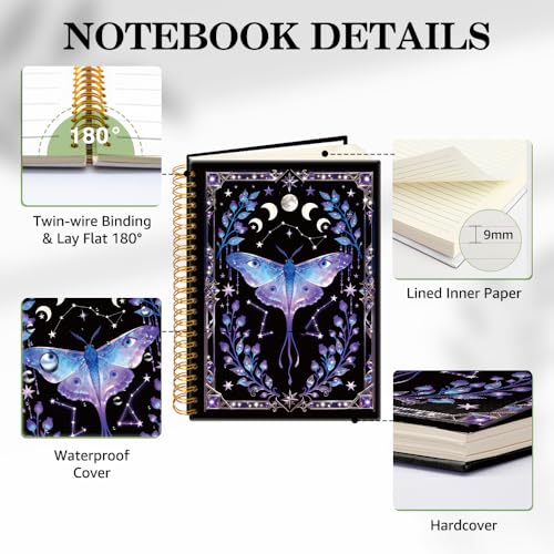 ERHACHAIJIA Luna Moth Bullet Lined Spiral Notebook Gifts for Women Student - color: Purple-blue