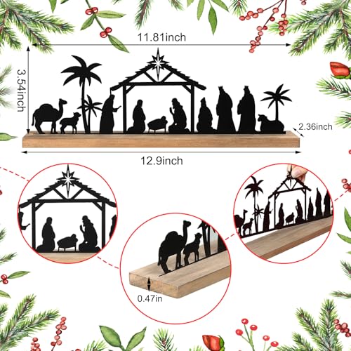 Pinkunn Metal Nativity Scene Desktop, Black Nativity Set for Christmas - style: Classic