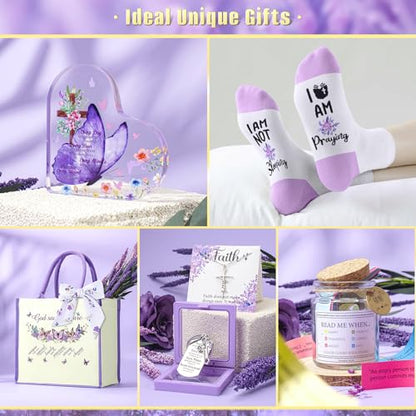 13PCS Christian Gifts for Women Faith,Self Care Package Get Well Soon,Lavender Relaxing Spa Care Package Mothers Day Baskets for Her Mom Friend Sister Wife Valentine's Day Gift, Birthday Gifts - color: Lavender