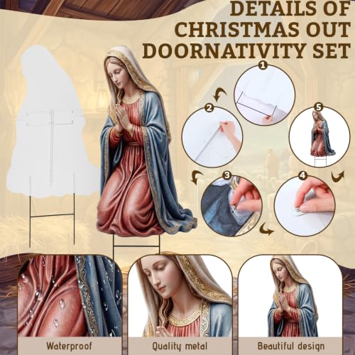 Shimeyao 3 Pcs Metal Christmas Outdoor Nativity Scene Set 49.2 Inch Large Christmas Holy Family Nativity Scene Decorations Includes Stakes Jesus Joseph Mary for Front Door Garden Home Patio Outside - style: Nativity Scene