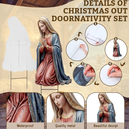Shimeyao 3 Pcs Metal Christmas Outdoor Nativity Scene Set 49.2 Inch Large Christmas Holy Family Nativity Scene Decorations Includes Stakes Jesus Joseph Mary for Front Door Garden Home Patio Outside - style: Nativity Scene