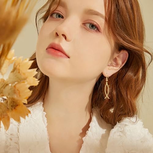 Earrings For Women Jesus Fish Faith Symbol Earrings Stainless Steel Chic Arc Fish Hook Earrings Christian Jewelry - color: gold
