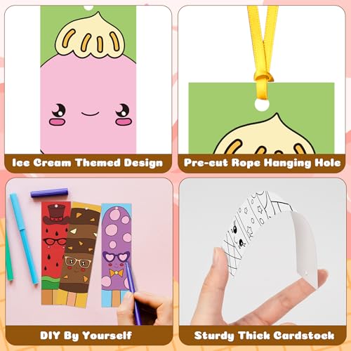 120Pcs Ice Cream Color Your Own Bookmarks - Summer Ice Cream Popsicle DIY Coloring Blank Bookmarks for School Classroom Rewards Reading Activity Gifts Crafts Birthday Party Favors Supplies - style: Ice Cream