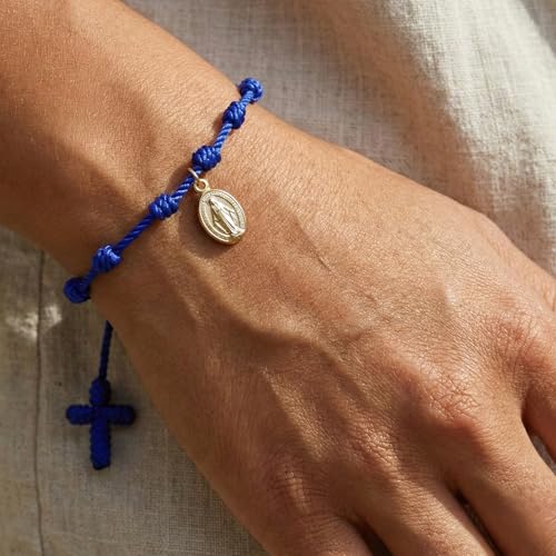 10 Knots Lucky Protection Rope Cross Bracelet For Women Men, Handmade Good Jesus Pendant Charm Amulet Adjustable Christian Pulsera Decenario String Jewelry, Daily Friendship Gift - color: Jesus Blue