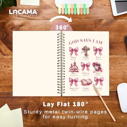 Lacama Christian Gifts for Women Bible Notebook Journal, Pink God Says I am Inspirational Spiral Notebook, Coquette Bow Notebook Journals, Bible Notebooks for Note Taking, School Office Supplies - color: God Says I Am-2