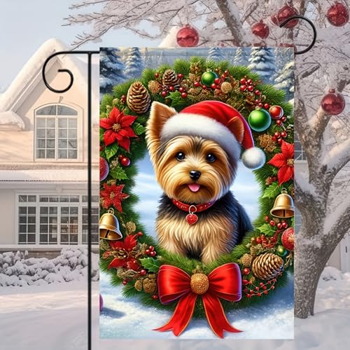 BlissYard Christmas Yorkshire Terrier Garden Flag 12x18 Inch Polyester - color: Yorkshire Terrier Dog