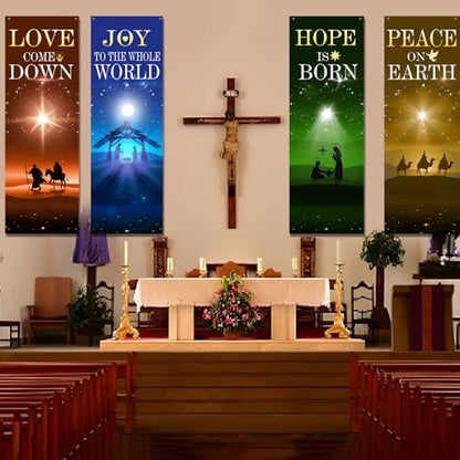 Hahafelt 4 Pcs Advent Church Banners for Sanctuary Wall, 2 x 6 ft - style: Advent