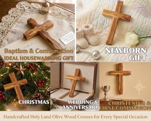 Wall Cross, Wooden Crosses from Bethlehem, Holy Land. Olive Wood Crucifix. Hanging Home Decor. Religious Gift for Godparents, Grandchildren, Kids Room Cross, New House, Christmas and Easter Gifts, - size: 4.5"L x 3"W