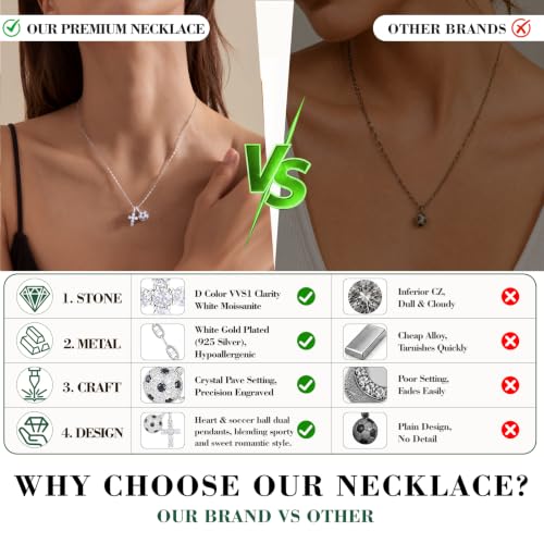 Moissanite Double Cross Necklace, Women Moissanite Diamond Cross Pendant - color: S925 Sliver Cross+Football