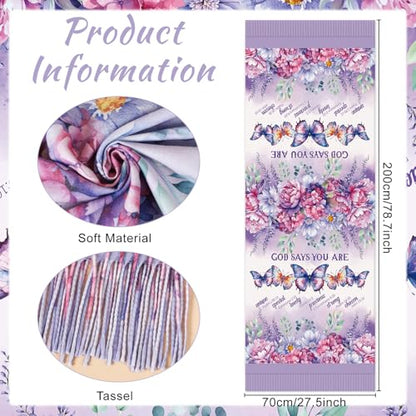 The Virgin Mary Bible Verse Shawls for Women, Catholic Christian Blanket Scarf Gifts or Mom Teacher Christmas - color: Purple Butterfly