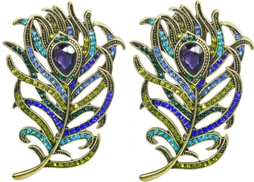 Cameo Brooch Vintage Silver Tone Lady Portrait Brooch Pins for Women Victorian Jewelry Crystal Rhinestone Brooches for Hat Scarf Collar Lapel Handbags Shawls for Christmas - color: Peacock feathers brooch-2 Pack