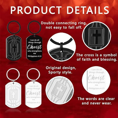 Football/Baseball/Soccer/Basketball Keychain for Men Sport Gifts for Men - color: Black, style: Basketball-philippians 4:13