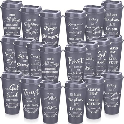 Skylety 20 Pack Christian Gifts Bulk 16oz Bible Verse Tumbler with Lids - color: Gray